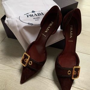 PRADA Low Heels, Suede Burgundy, size 8